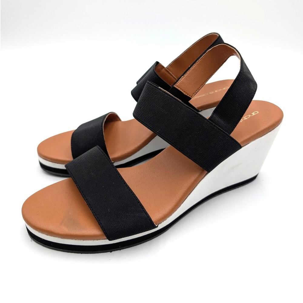 André Assous Nikola Slingback Platform Wedge Sandals Women's Black Sz US11M EU41